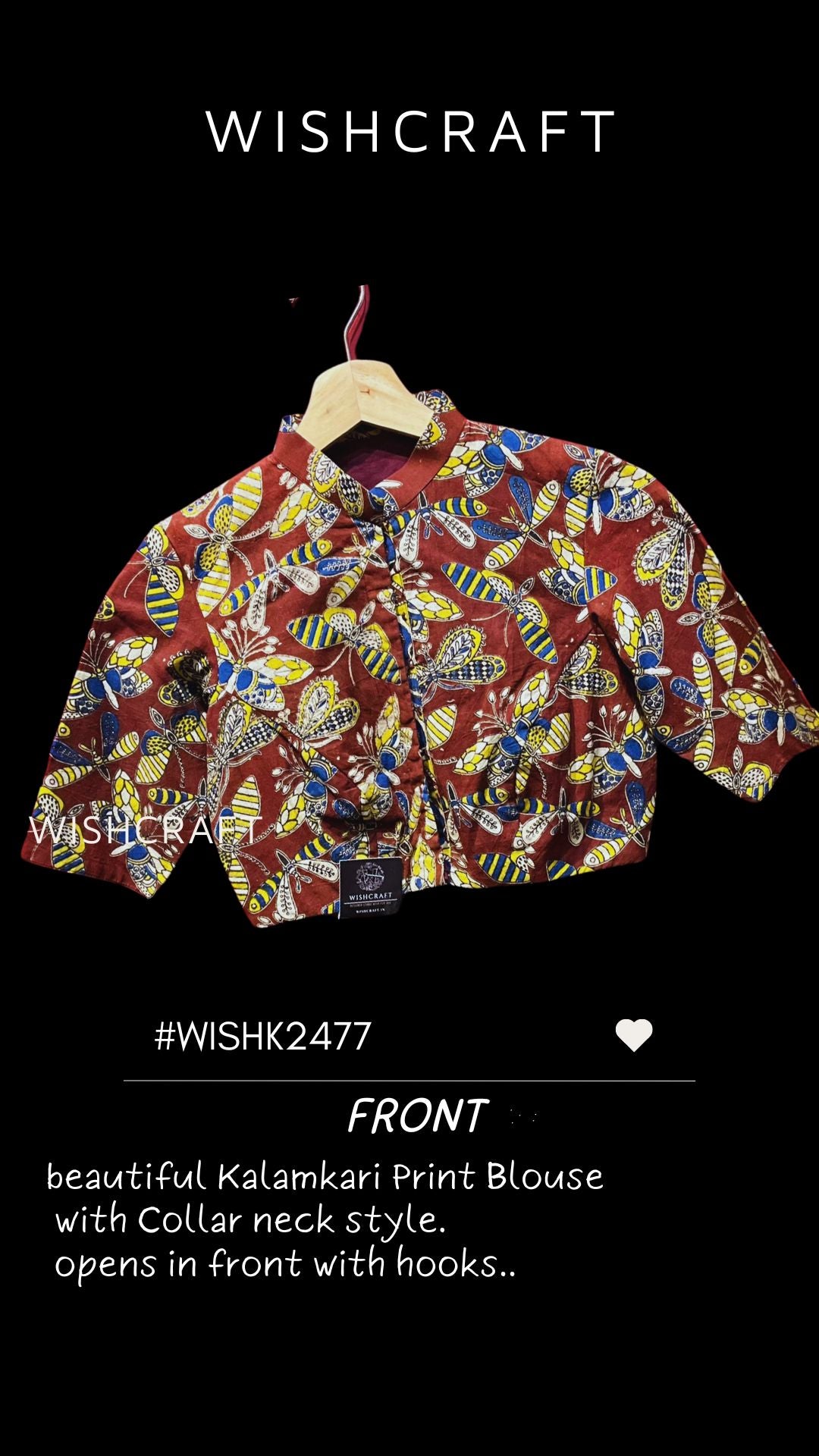 Rashmika Trendy Collar Neck Blouse with elbow sleeves | Kalamkari Blouse | Limited Edition