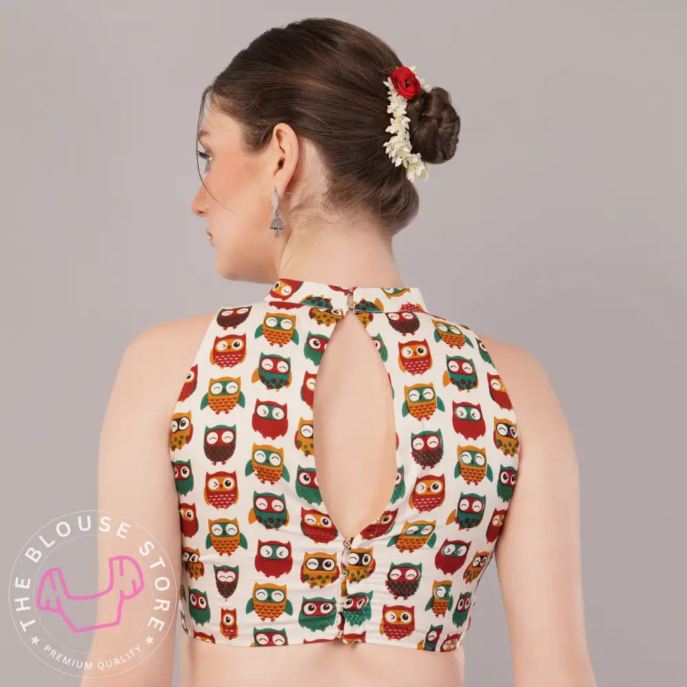 Trendy Blouse Collection #25 - High neck Sleeveless Cotton Blouse with Back Slit