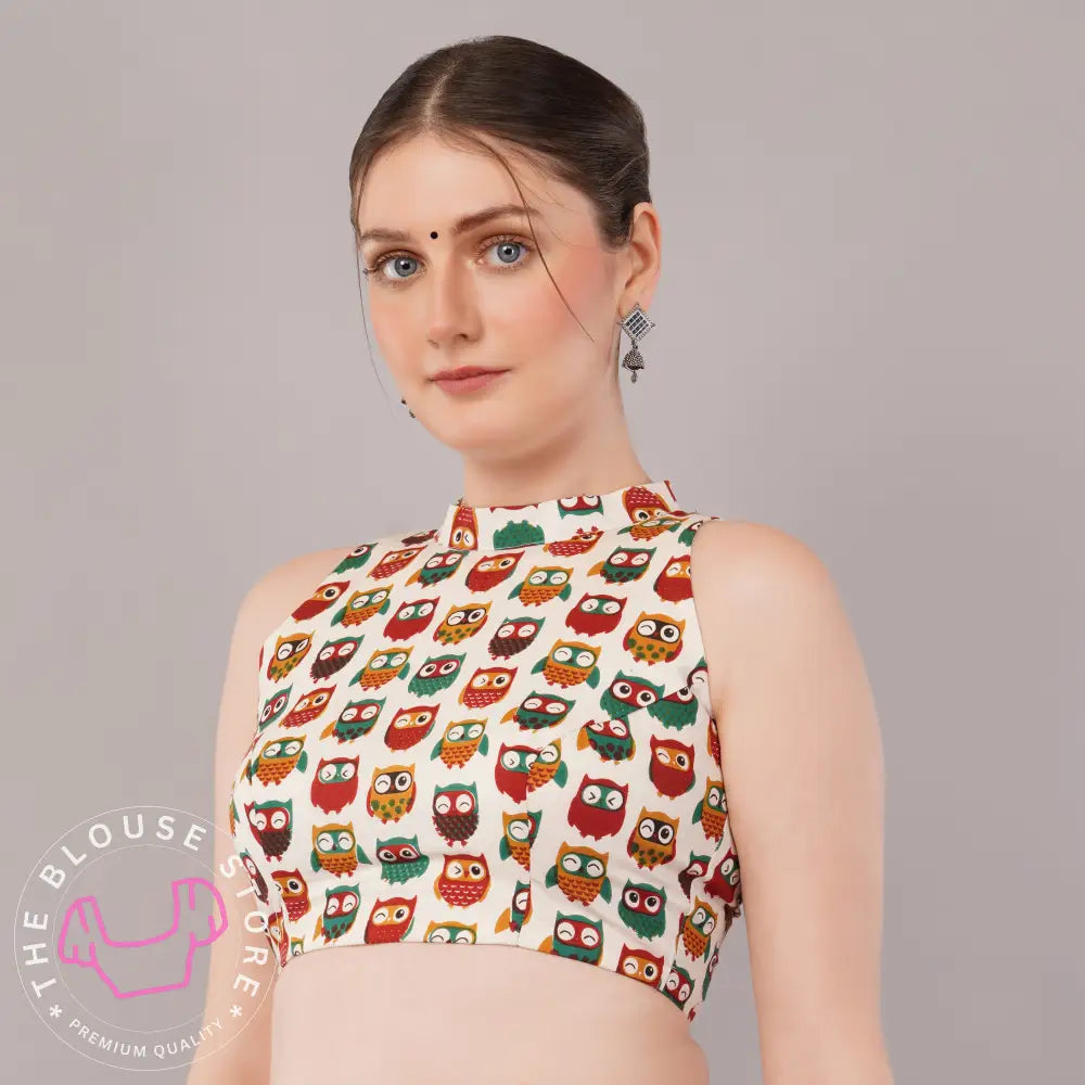 Trendy Blouse Collection #25 - High neck Sleeveless Cotton Blouse with Back Slit