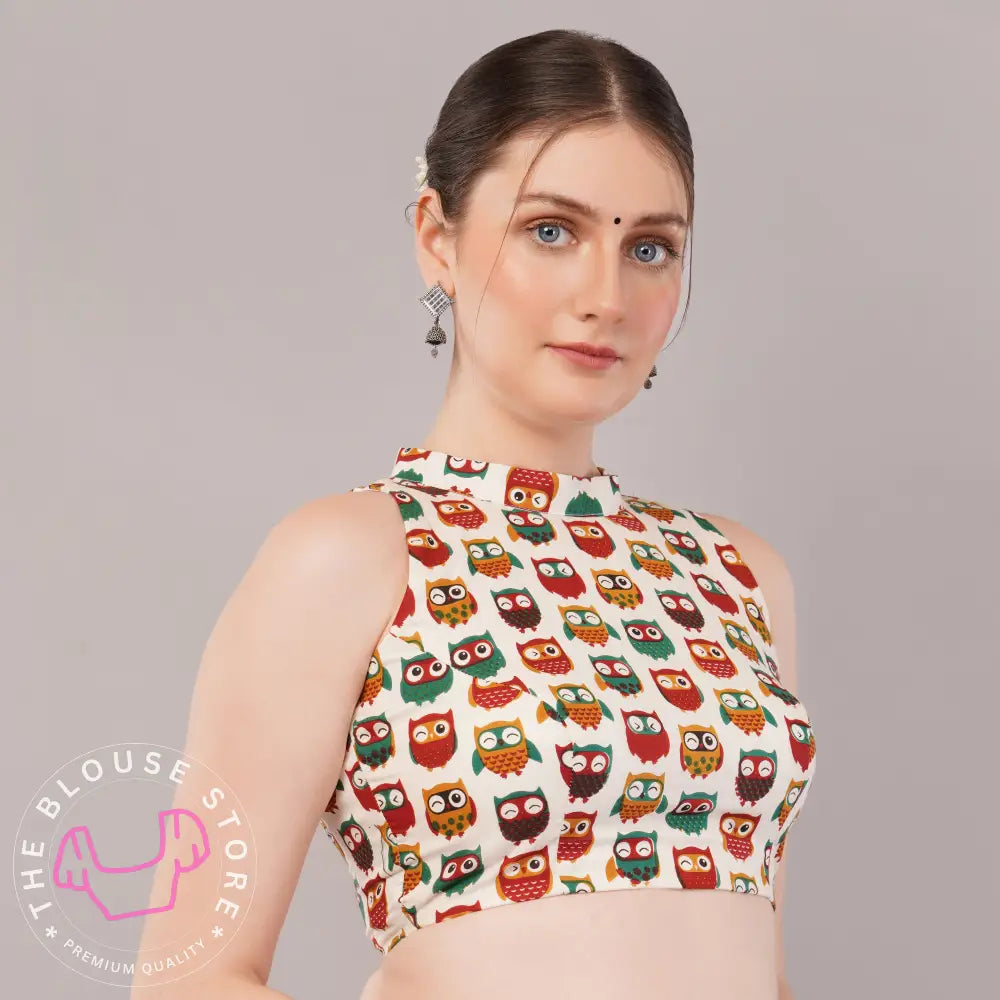 Trendy Blouse Collection #25 - High neck Sleeveless Cotton Blouse with Back Slit