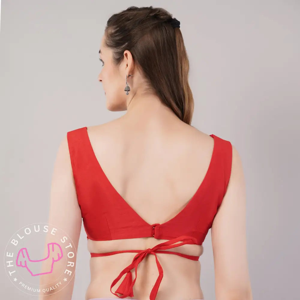 Trendy Red Sleeveless Blouse #34 - Party Wear Readymade Blouses for Modern Indian Woman