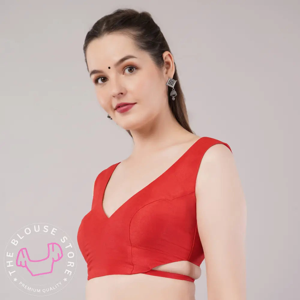 Trendy Red Sleeveless Blouse #34 - Party Wear Readymade Blouses for Modern Indian Woman