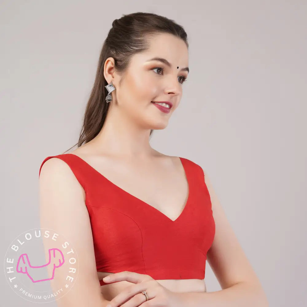 Trendy Red Sleeveless Blouse #34 - Party Wear Readymade Blouses for Modern Indian Woman