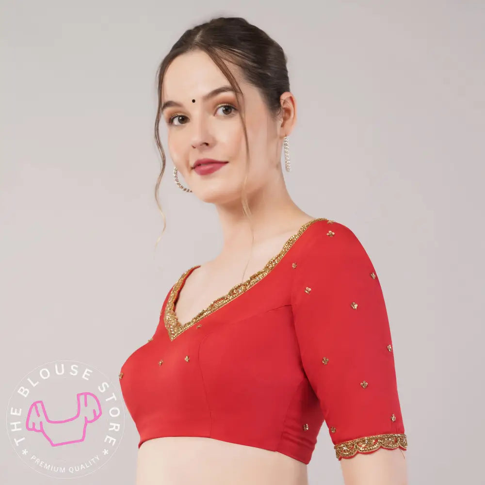 Trendy Red Blouse with Handwork Embroidery #39