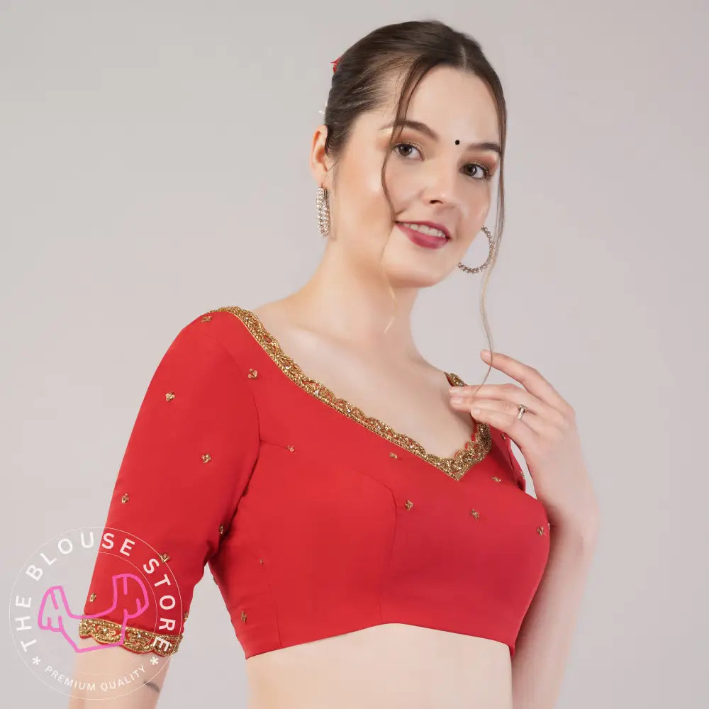 Trendy Red Blouse with Handwork Embroidery #39