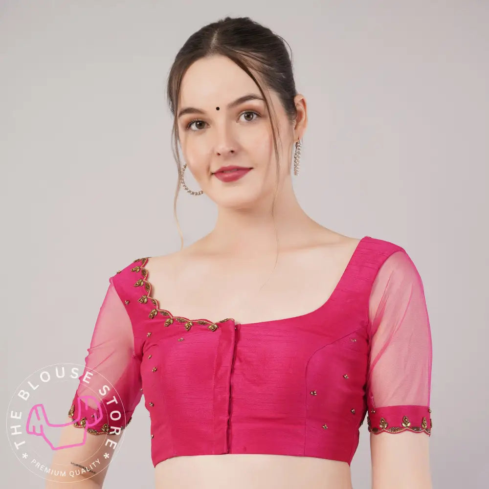 Trendy Pink Blouse with Handwork Embroidery #46