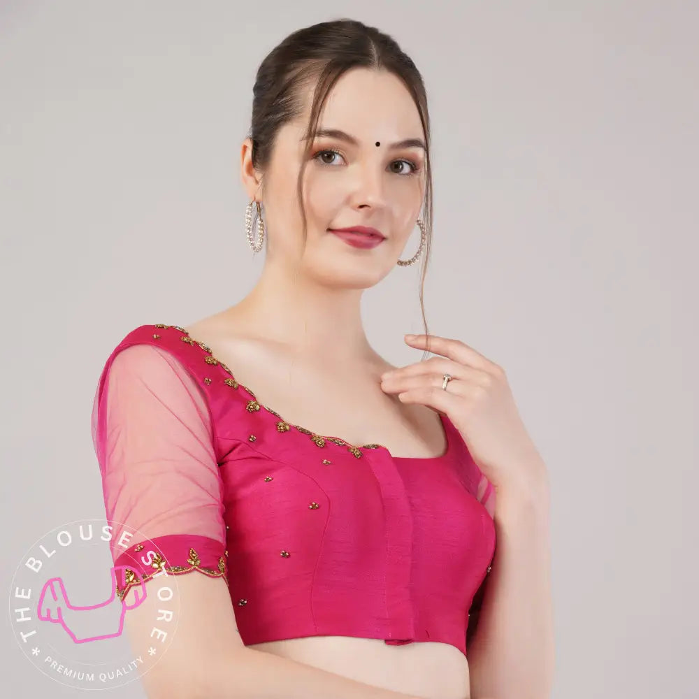 Trendy Pink Blouse with Handwork Embroidery #46