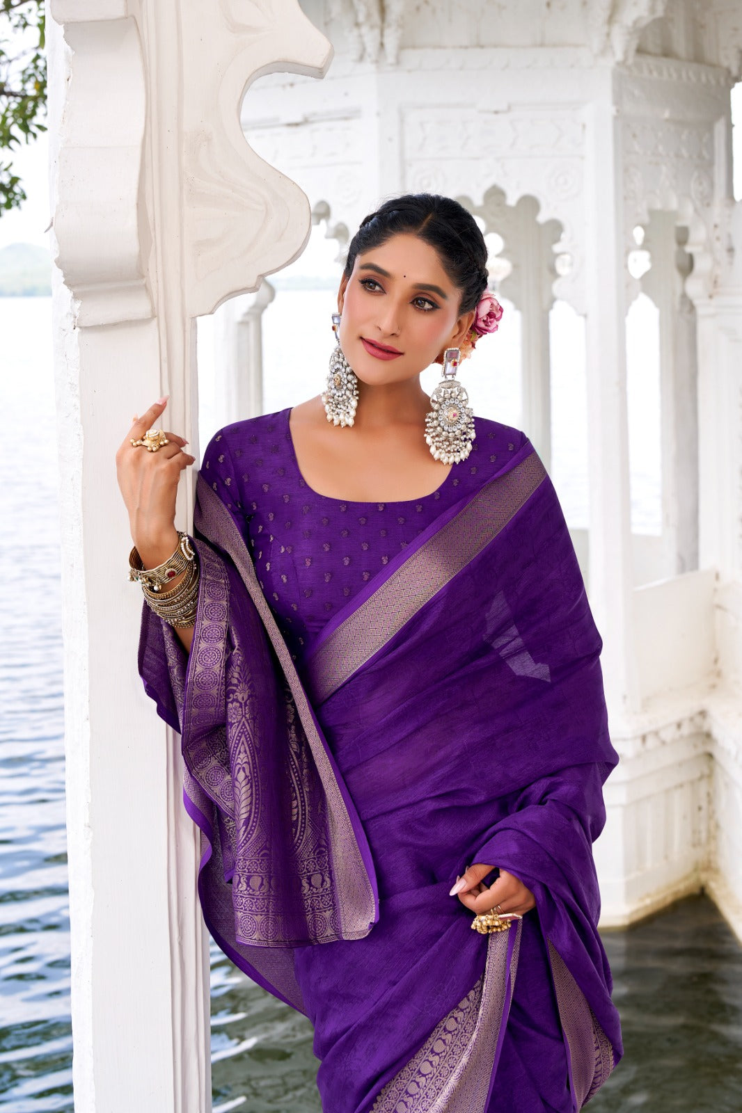 Latest Chinon Chiffon Sarees 209 - Purple