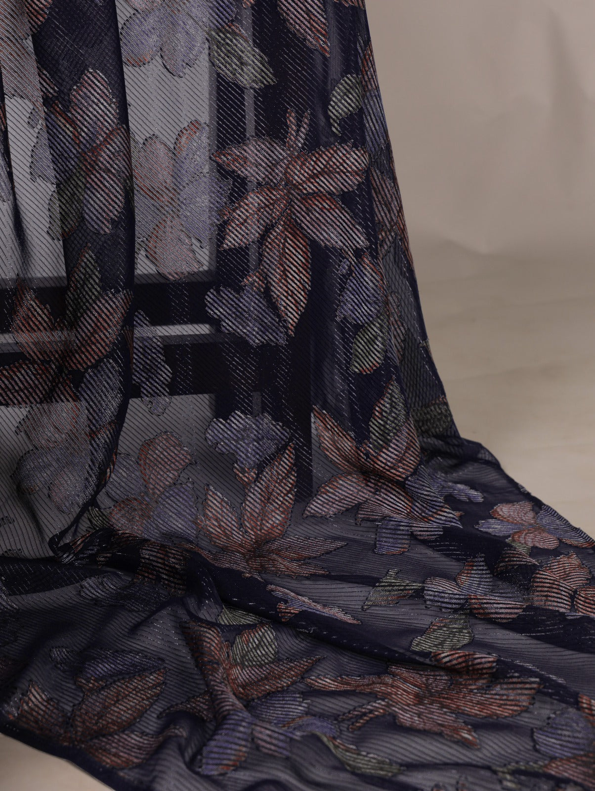 Trendy Floral Lurex Brasso Sarees 409 - Navy Blue