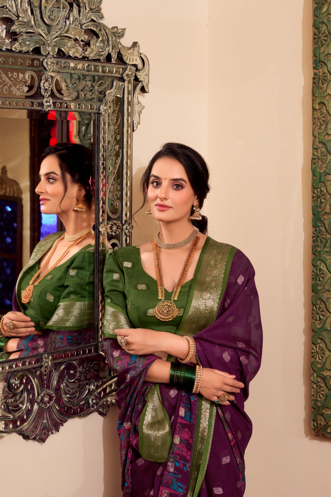 Trendy Cotton Sarees with Kalamkari Print and Zari Border 1009 - Wine