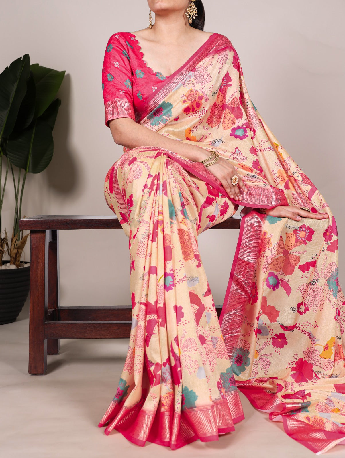 Latest Trendy Floral Sarees 1209 - Peach
