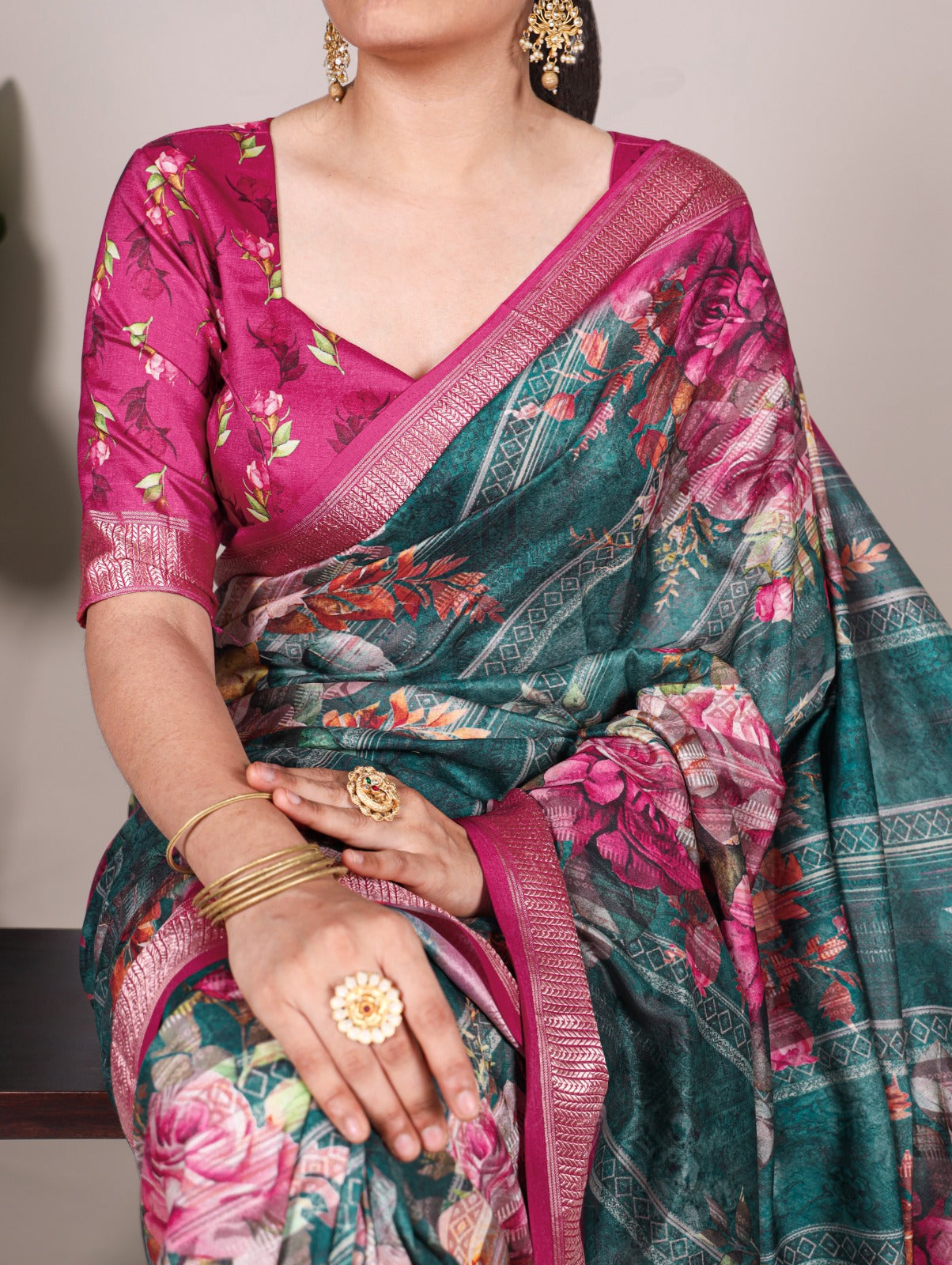 Latest Trendy Floral Sarees 1209 - Turquoise Blue