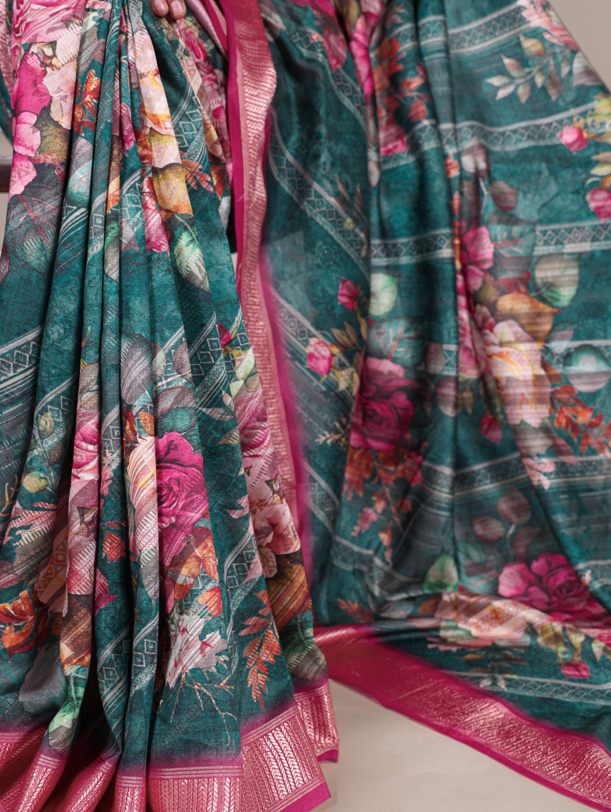 Latest Trendy Floral Sarees 1209 - Turquoise Blue