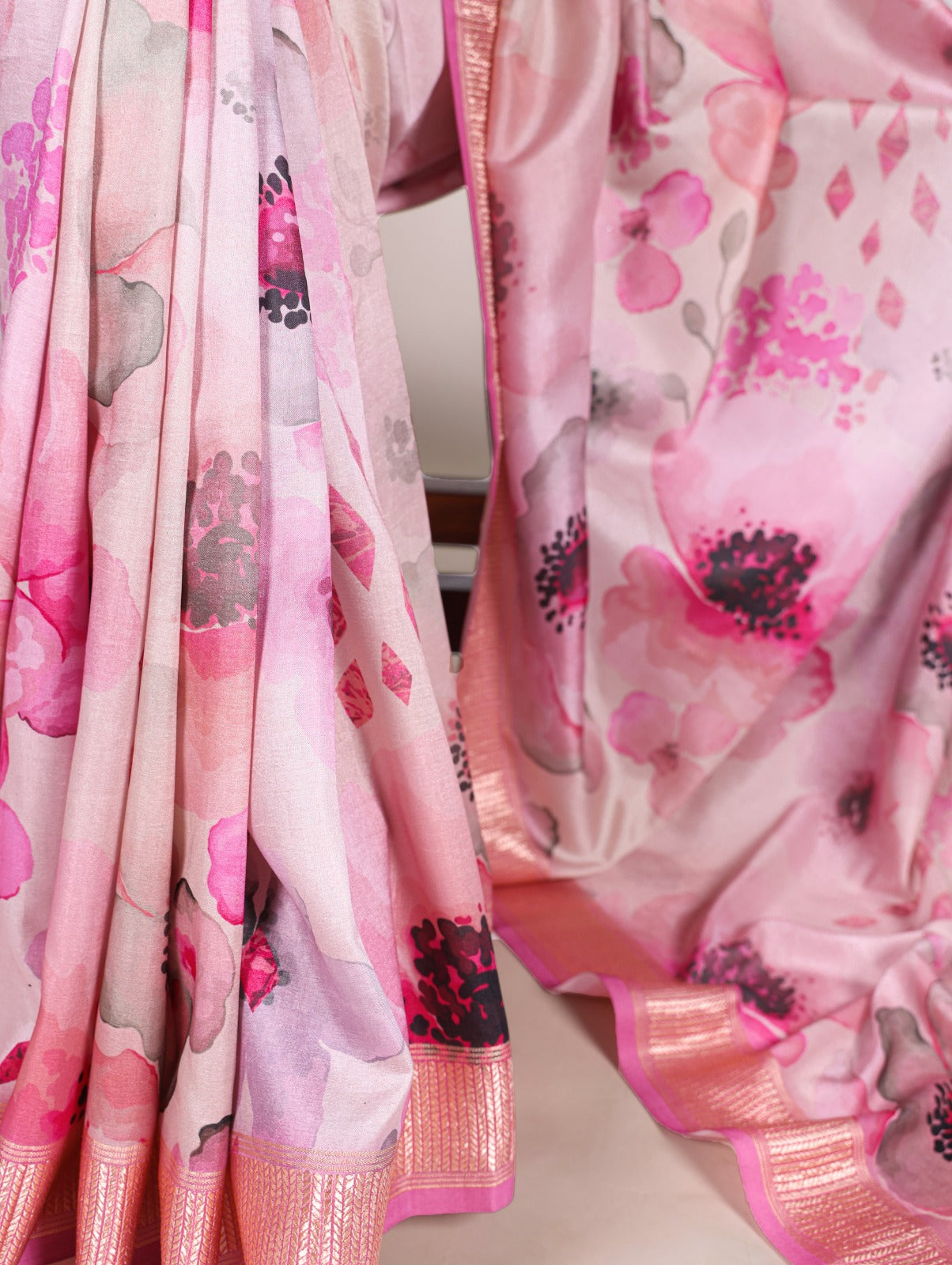 Latest Trendy Floral Sarees 1209 - Baby Pink