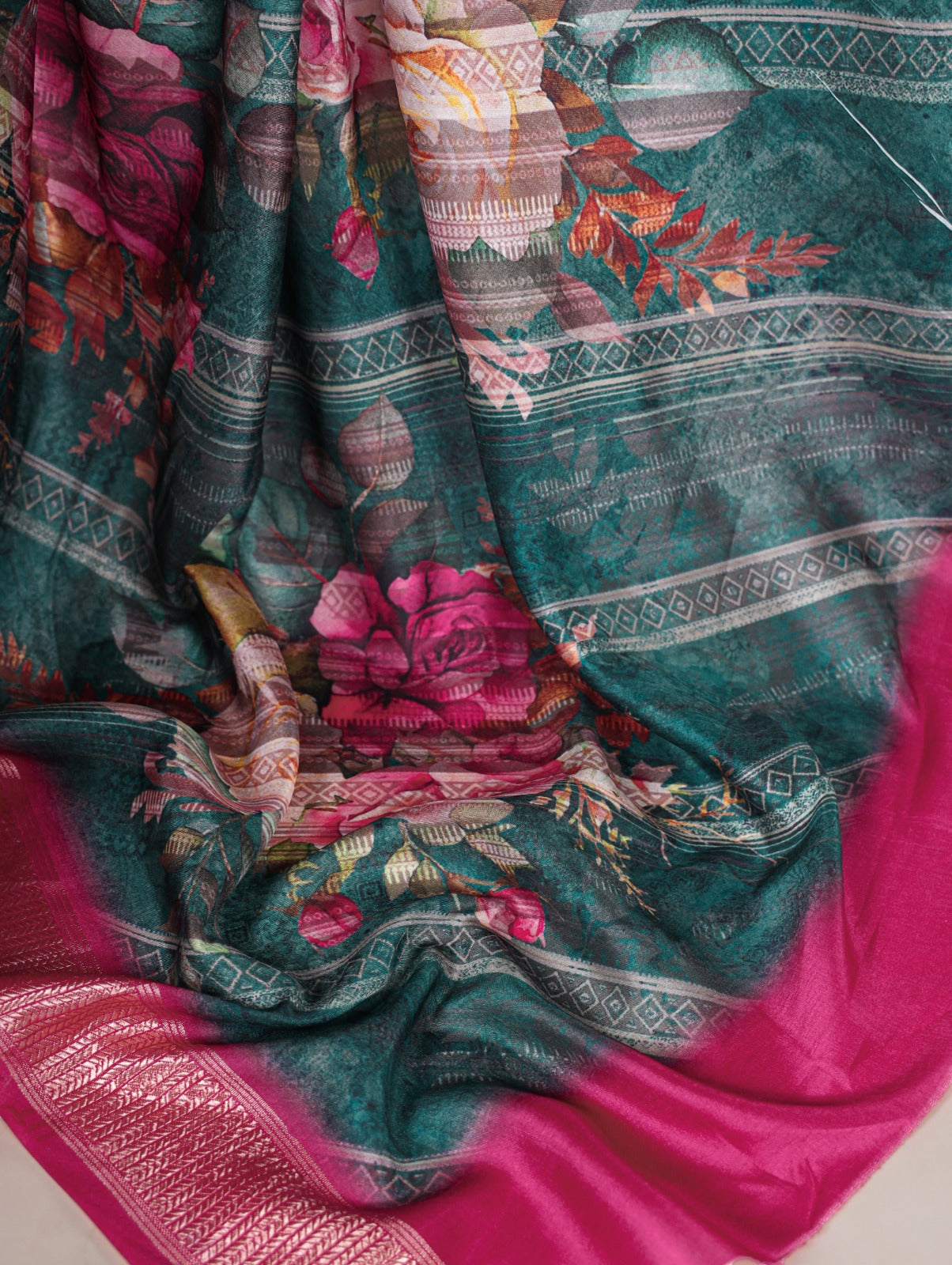 Latest Trendy Floral Sarees 1209 - Turquoise Blue