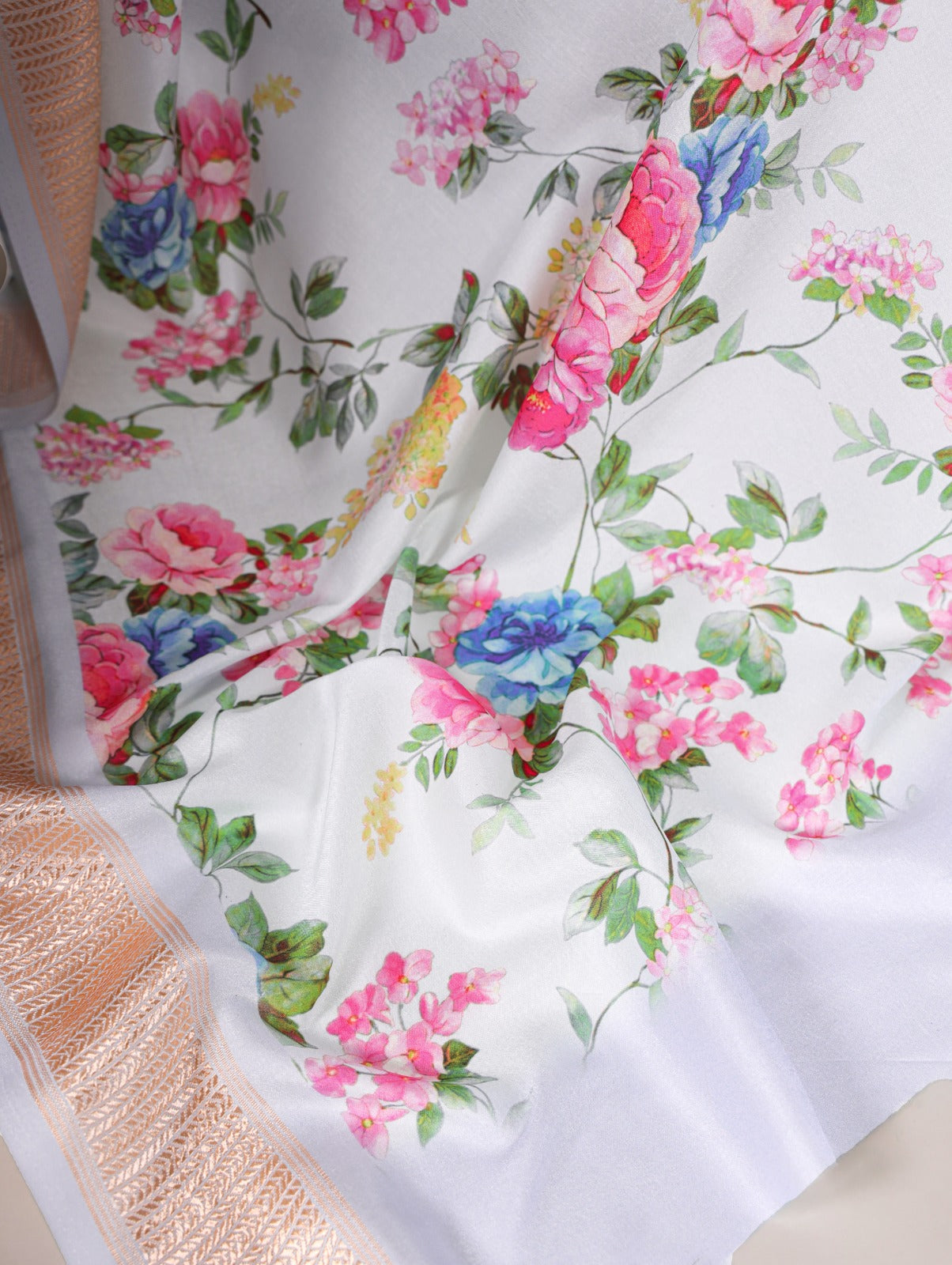 Latest Trendy Floral Sarees 1209 - Pearl White