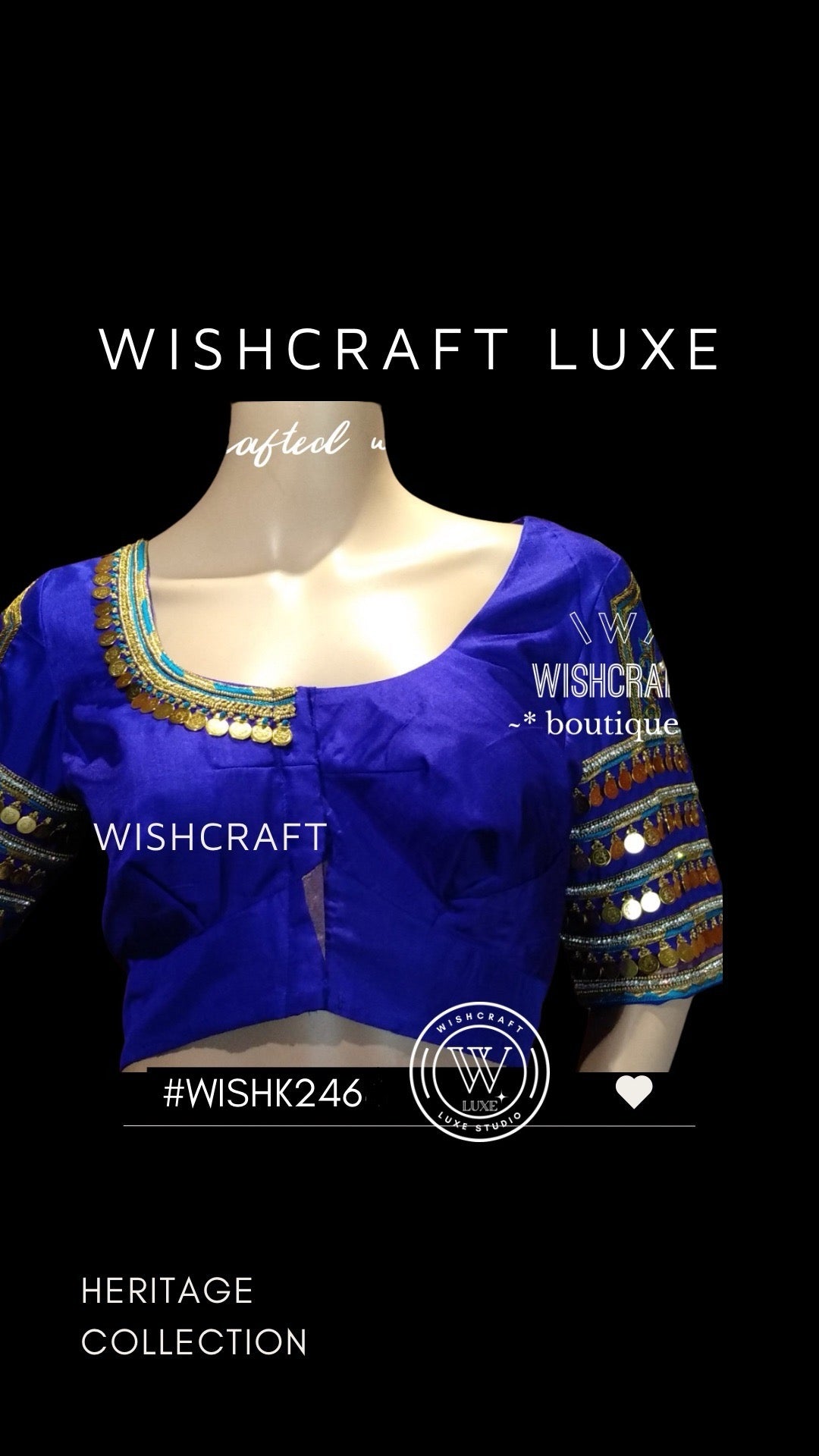 designer kasu work blouse in blue