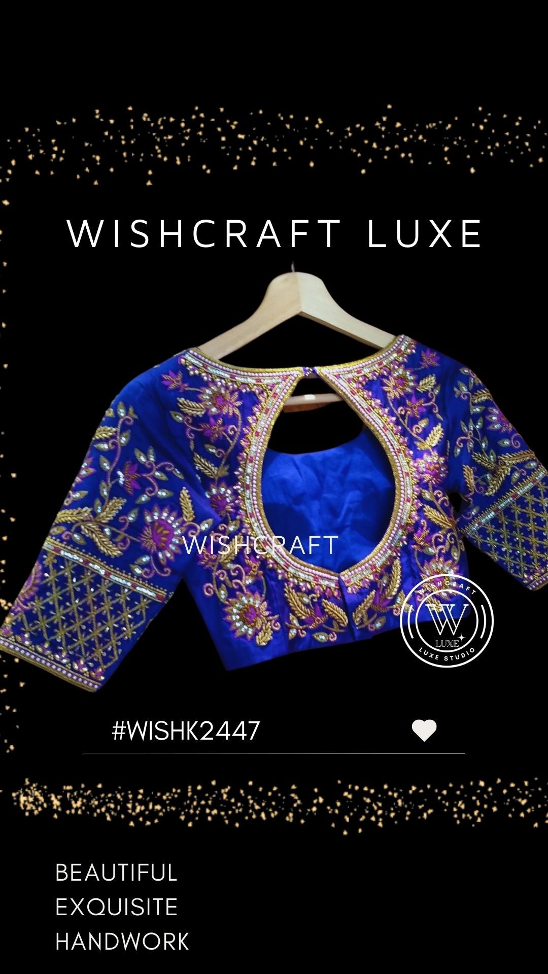 bridal blouse with beautiful handwork embroidery. Blue blouse.