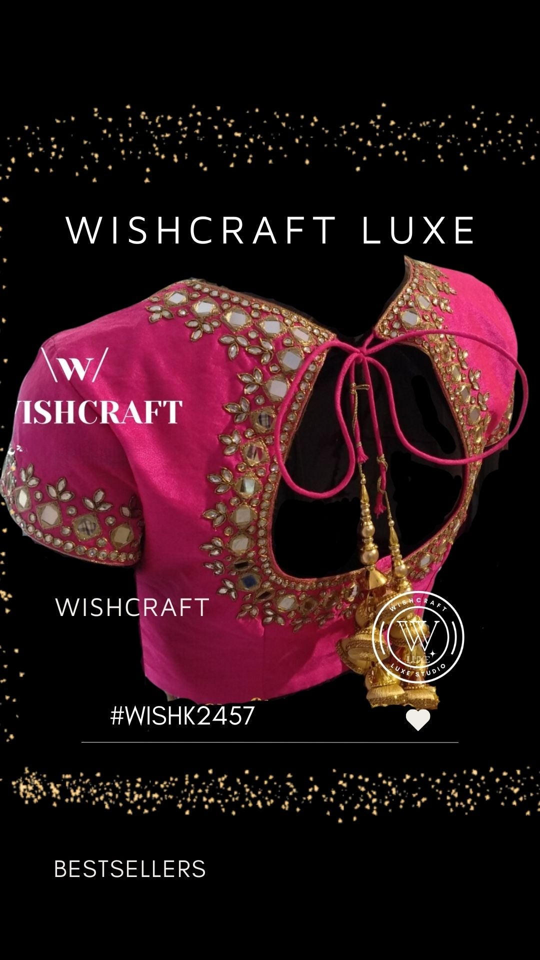 pink blouse with mirror work embroidery and beautiful tassels
