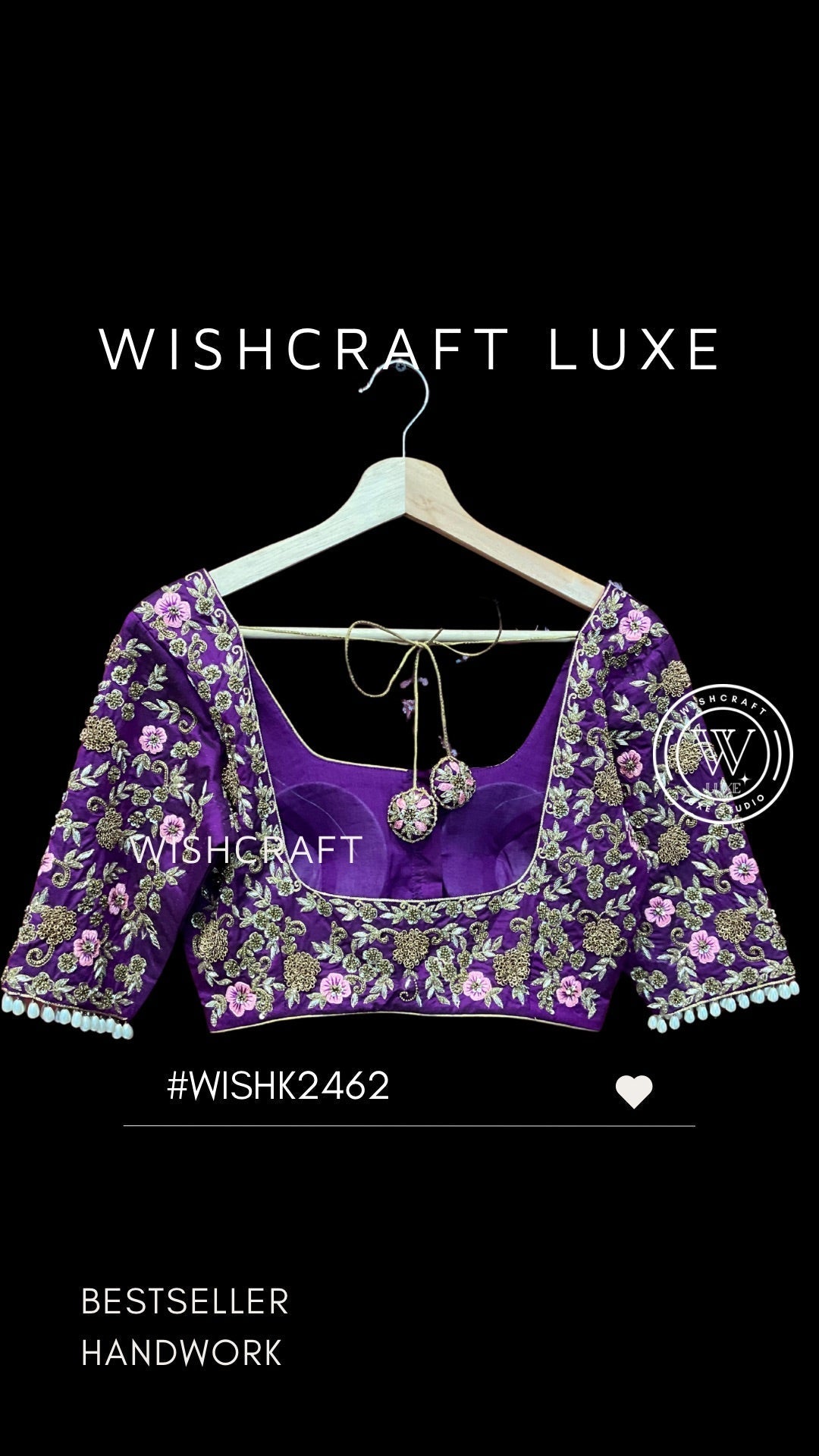 bridal blouse with beautiful handwork embroidery. purple blouse