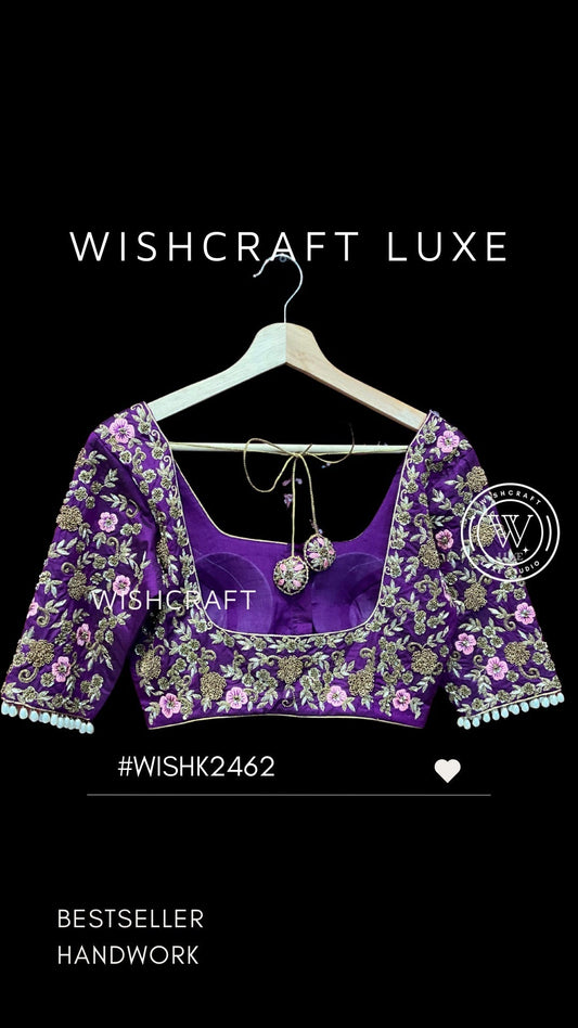 bridal blouse with beautiful handwork embroidery. purple blouse