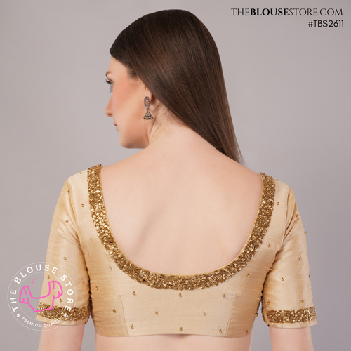 Champagne Gold Designer Blouse with Gold Embroidery | TBS2611