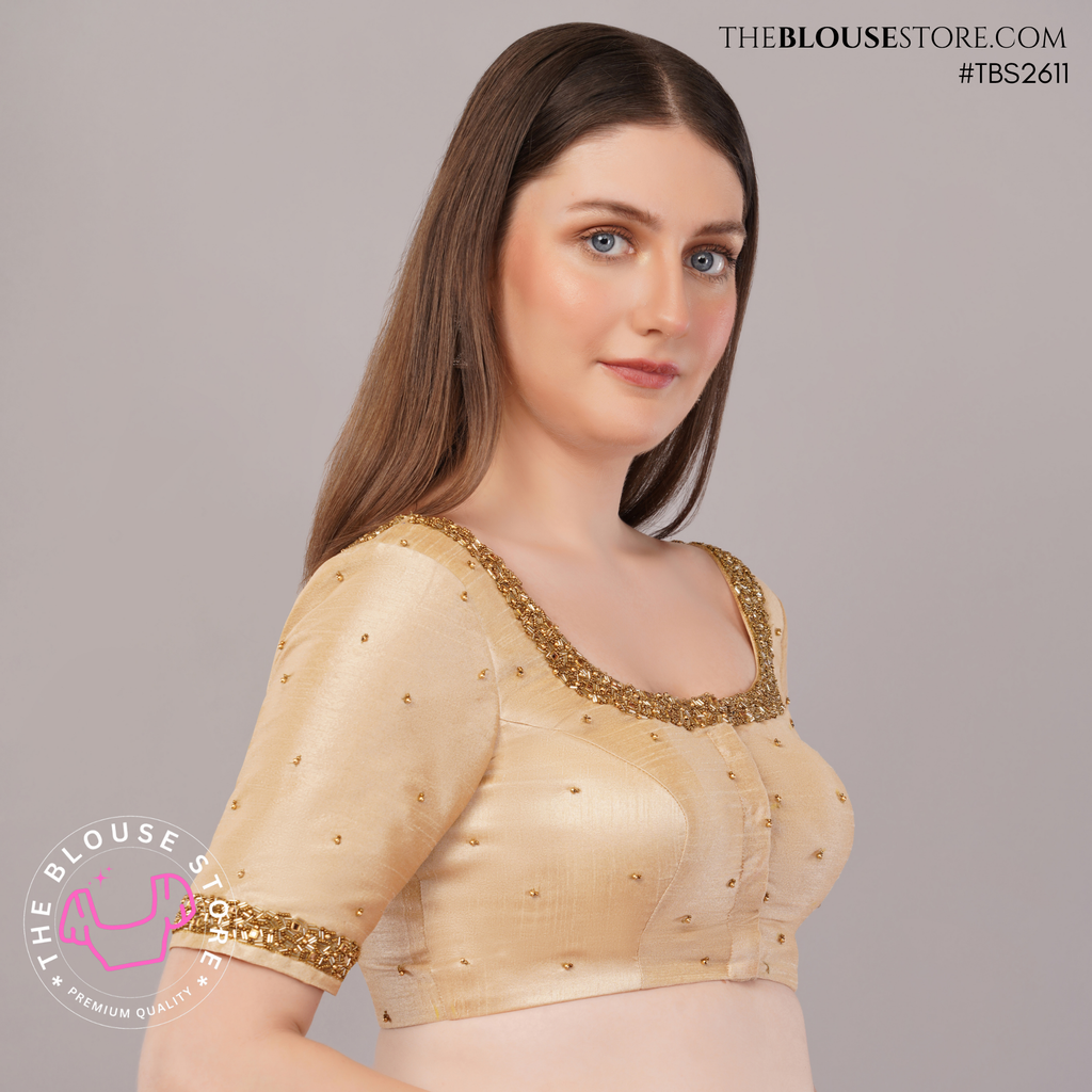 Champagne Gold Designer Blouse with Gold Embroidery