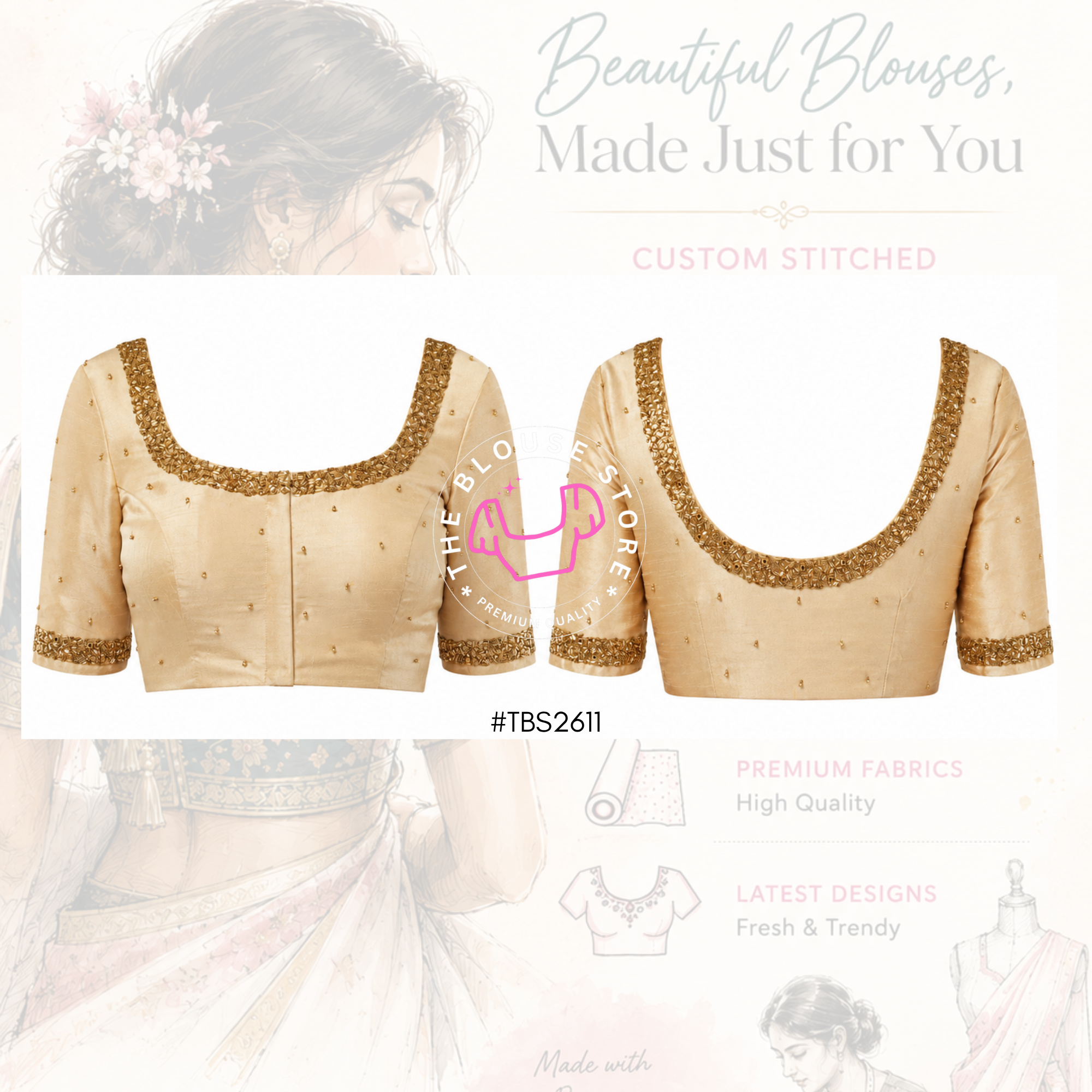 Champagne Gold Designer Blouse with Gold Embroidery