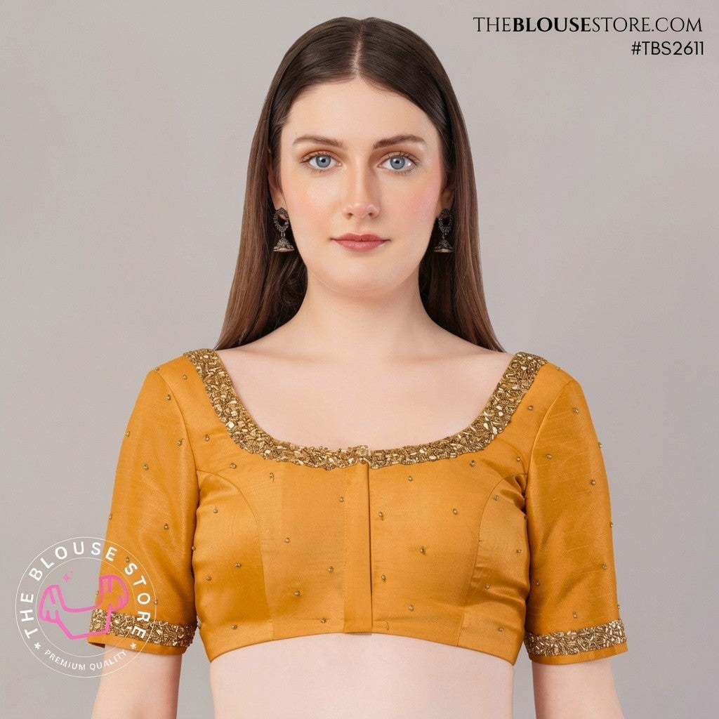 Champagne Gold Designer Blouse with Gold Embroidery