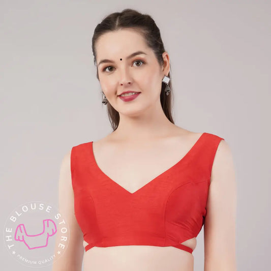 Trendy Red Sleeveless Blouse #34 - Party Wear Readymade Blouses for Modern Indian Woman