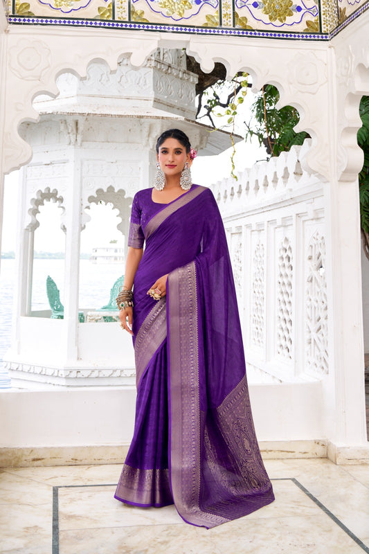 Latest Chinon Chiffon Sarees 209 - Purple