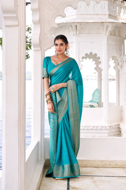 Latest Chinon Chiffon Sarees 209 - Dark Turquoiuse