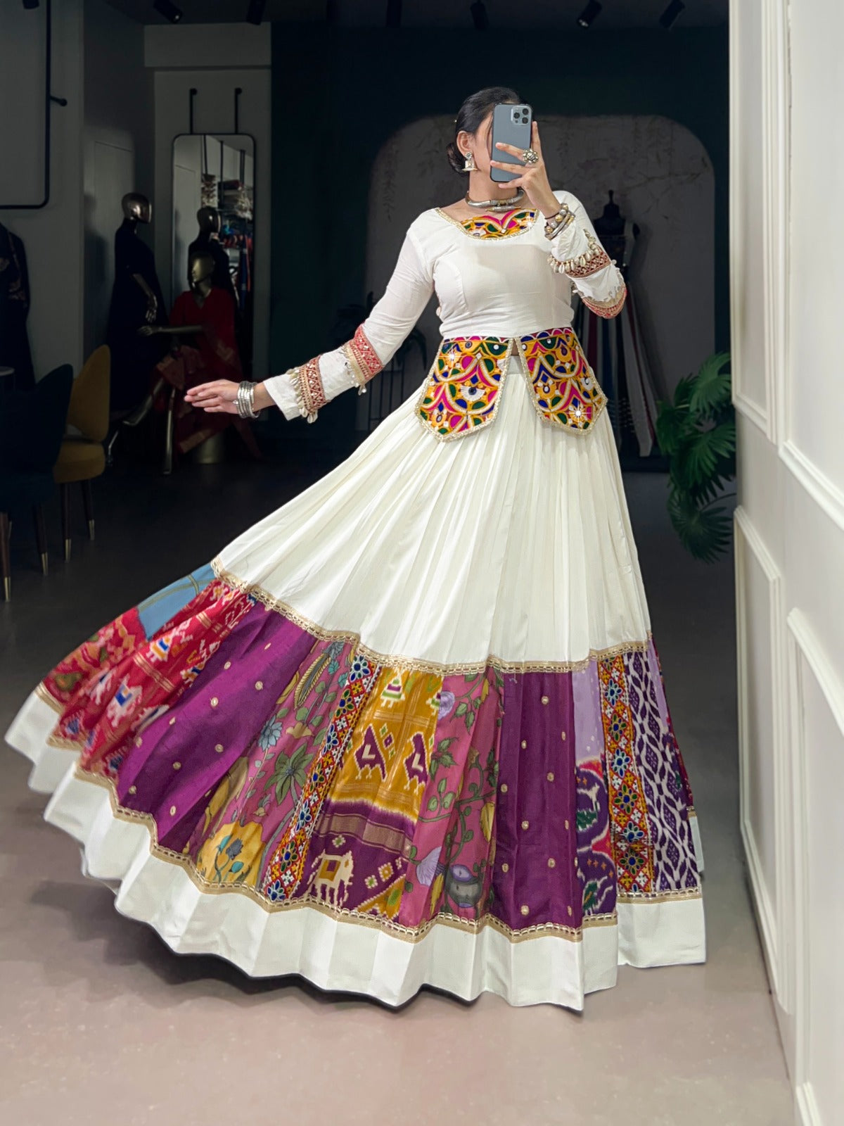 Navratri White Lehenga Choli W709