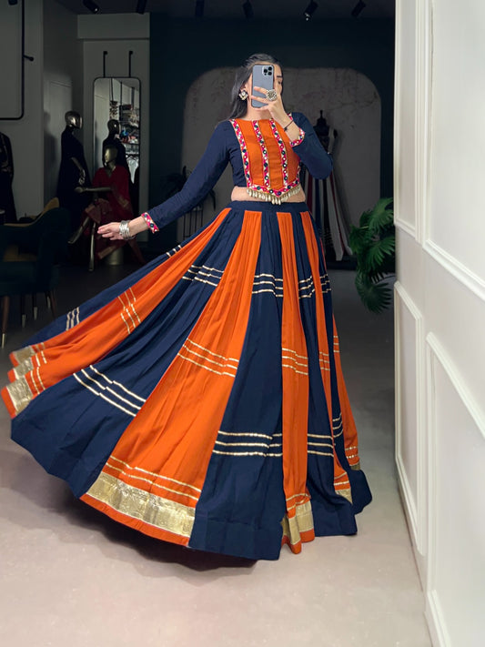 Navratri Orange Navy Blue Lehenga Choli W709