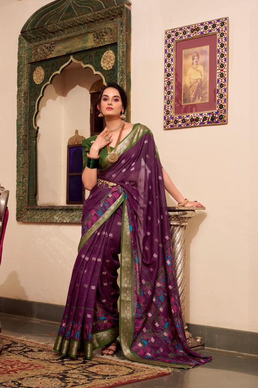 Trendy Cotton Sarees with Kalamkari Print and Zari Border 1009 - Wine