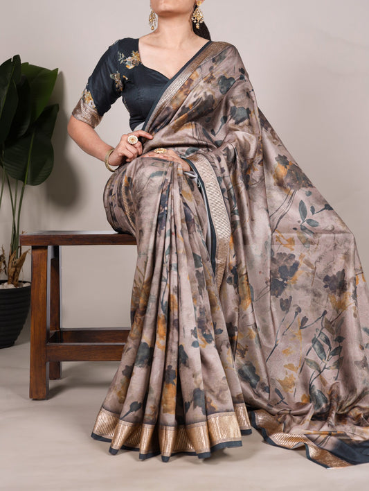 Latest Trendy Floral Sarees 1209 - Biege