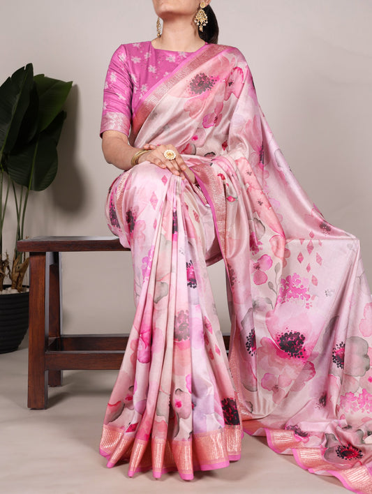 Latest Trendy Floral Sarees 1209 - Baby Pink