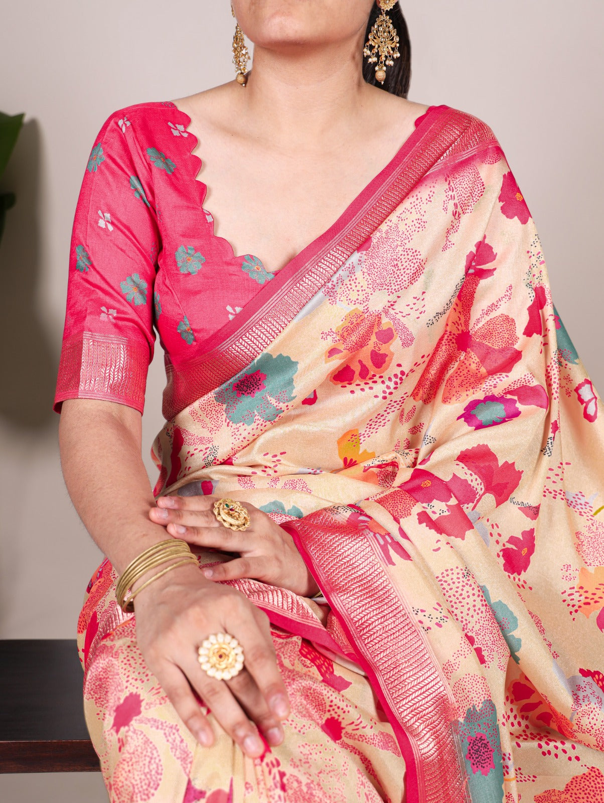 Latest Trendy Floral Sarees 1209 - Peach