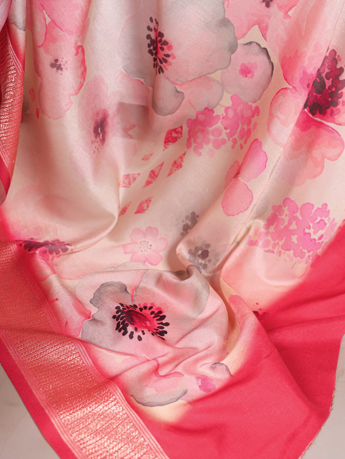 Latest Tussar Silk Sarees 1609 - Peach Floral Print