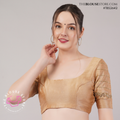 Golden Dusk Dupion Silk Blouse | Designer Saree Blouse with Embellished Sleeves & Deep Back – TBS2642