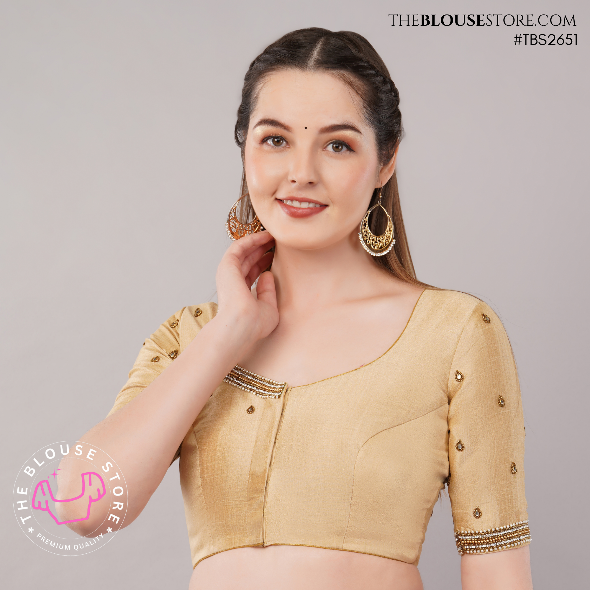 Champagne Raw Silk Handwork Blouse | Designer Embroidered Saree Blouse | TBS2651