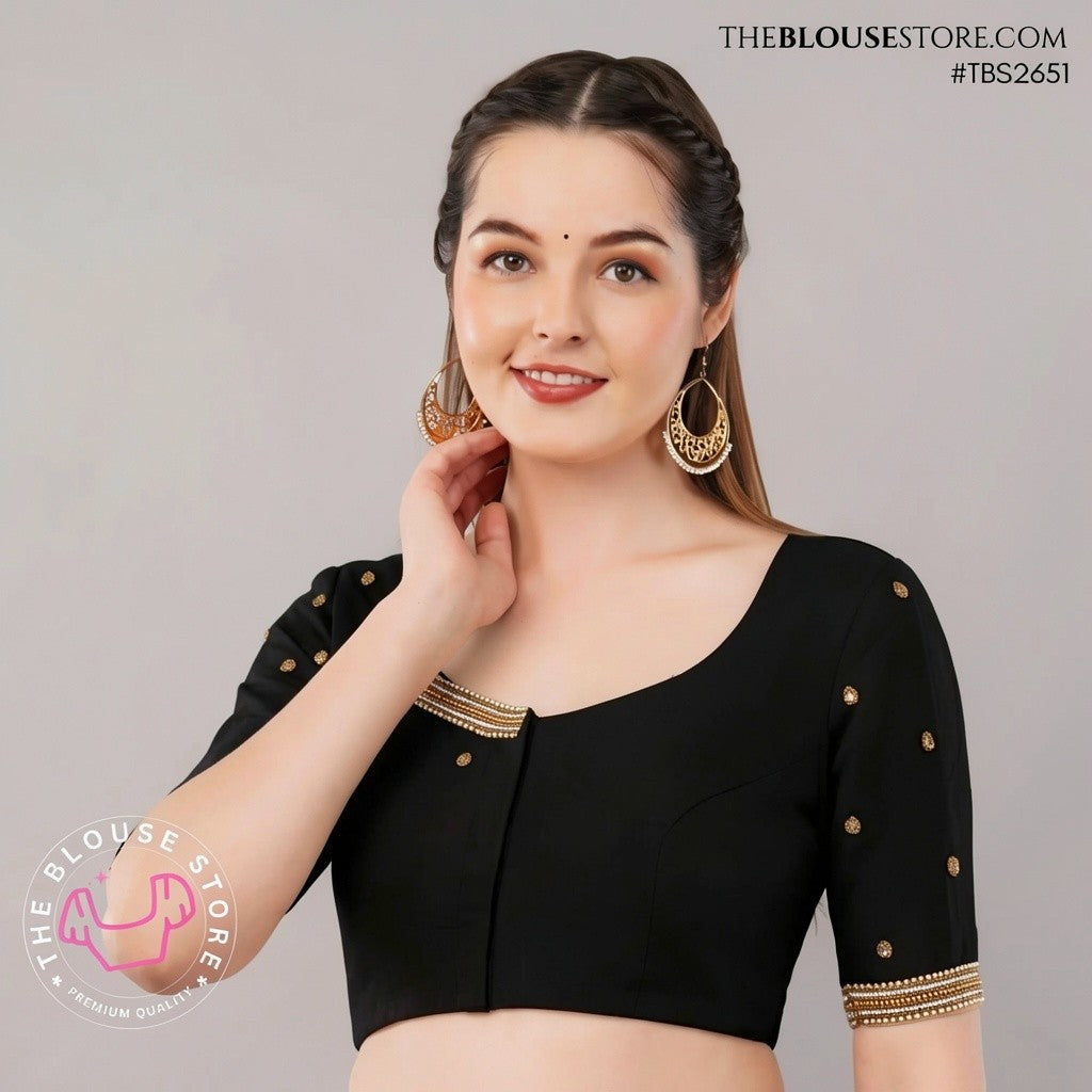 Champagne Raw Silk Handwork Blouse | Designer Embroidered Saree Blouse | TBS2651