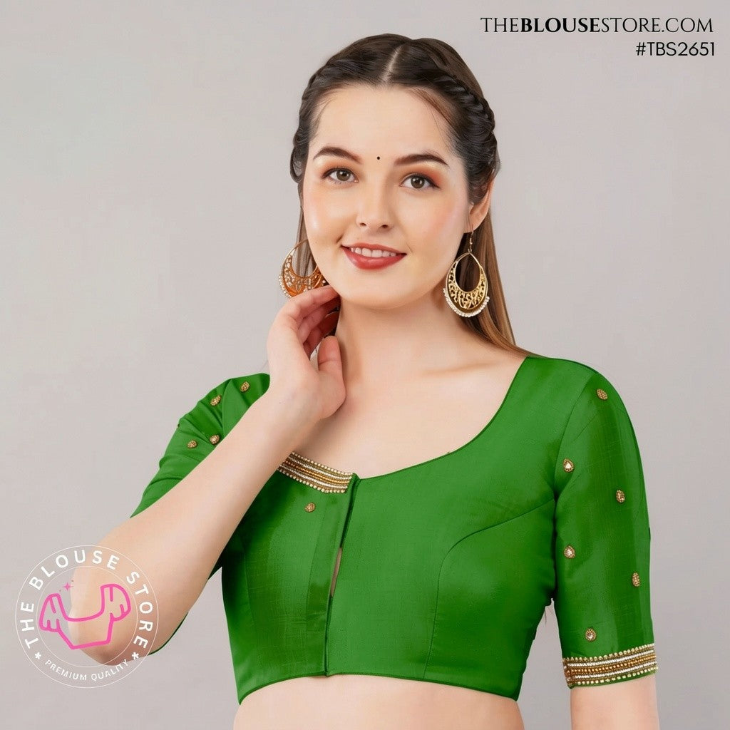 Champagne Raw Silk Handwork Blouse | Designer Embroidered Saree Blouse | TBS2651