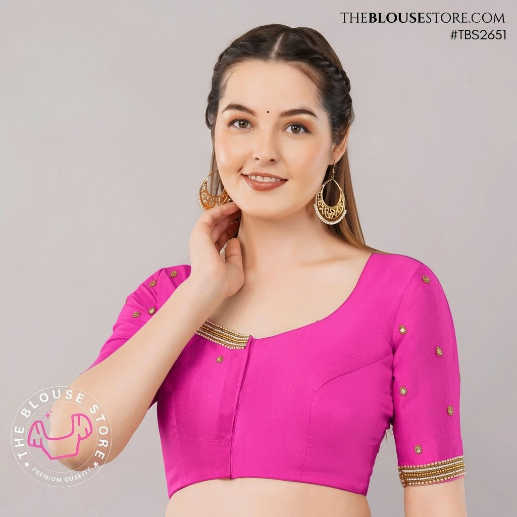 Champagne Raw Silk Handwork Blouse | Designer Embroidered Saree Blouse | TBS2651