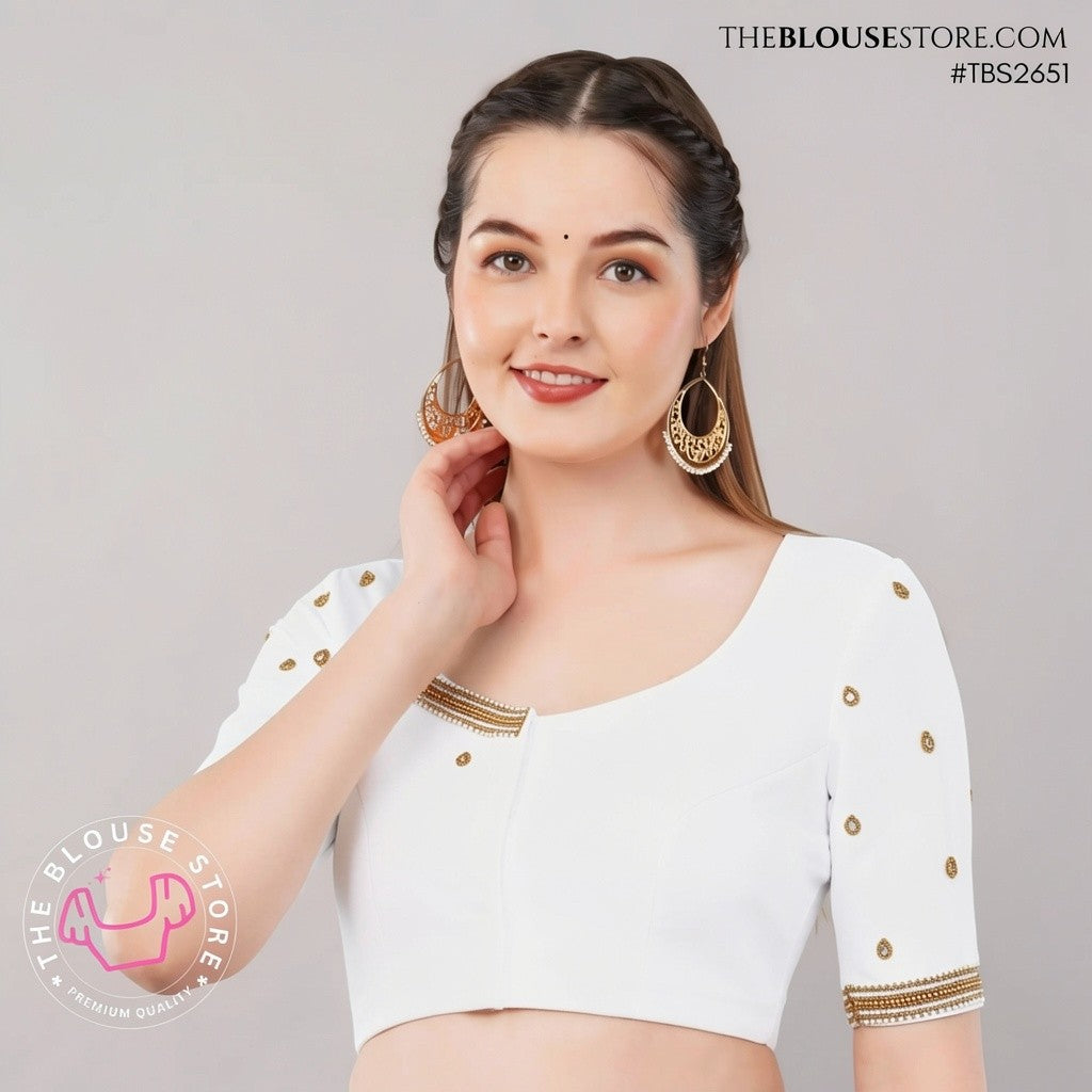 Champagne Raw Silk Handwork Blouse | Designer Embroidered Saree Blouse | TBS2651