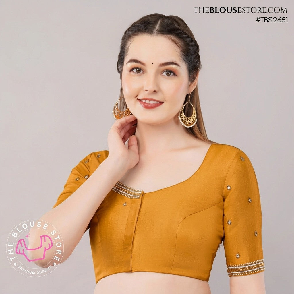 Champagne Raw Silk Handwork Blouse | Designer Embroidered Saree Blouse | TBS2651