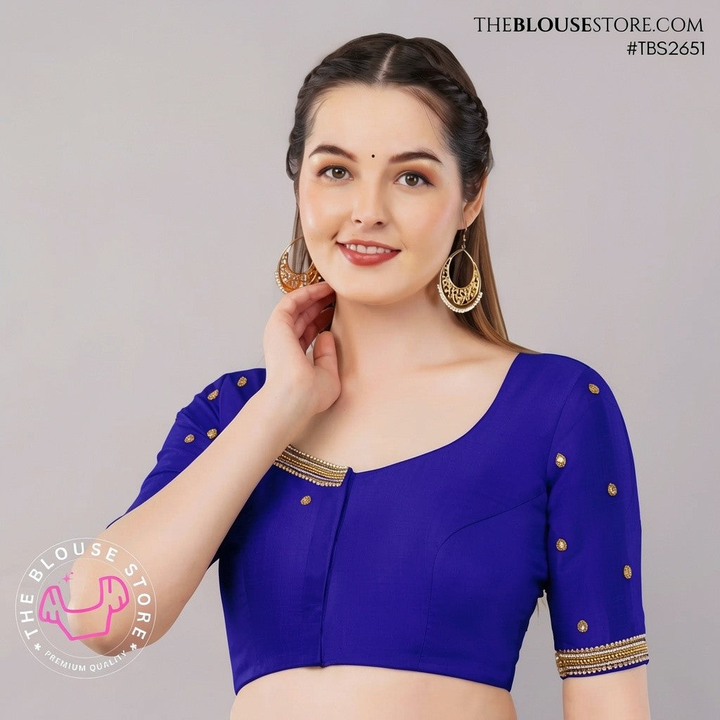 Champagne Raw Silk Handwork Blouse | Designer Embroidered Saree Blouse | TBS2651