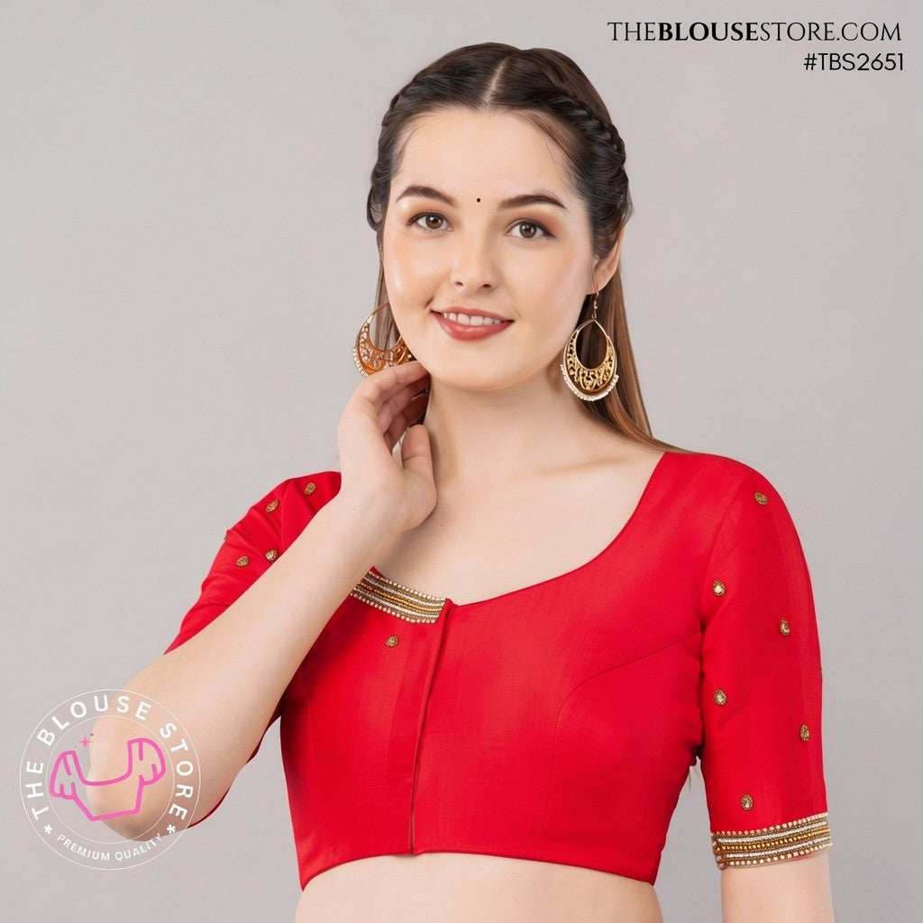 Champagne Raw Silk Handwork Blouse | Designer Embroidered Saree Blouse | TBS2651