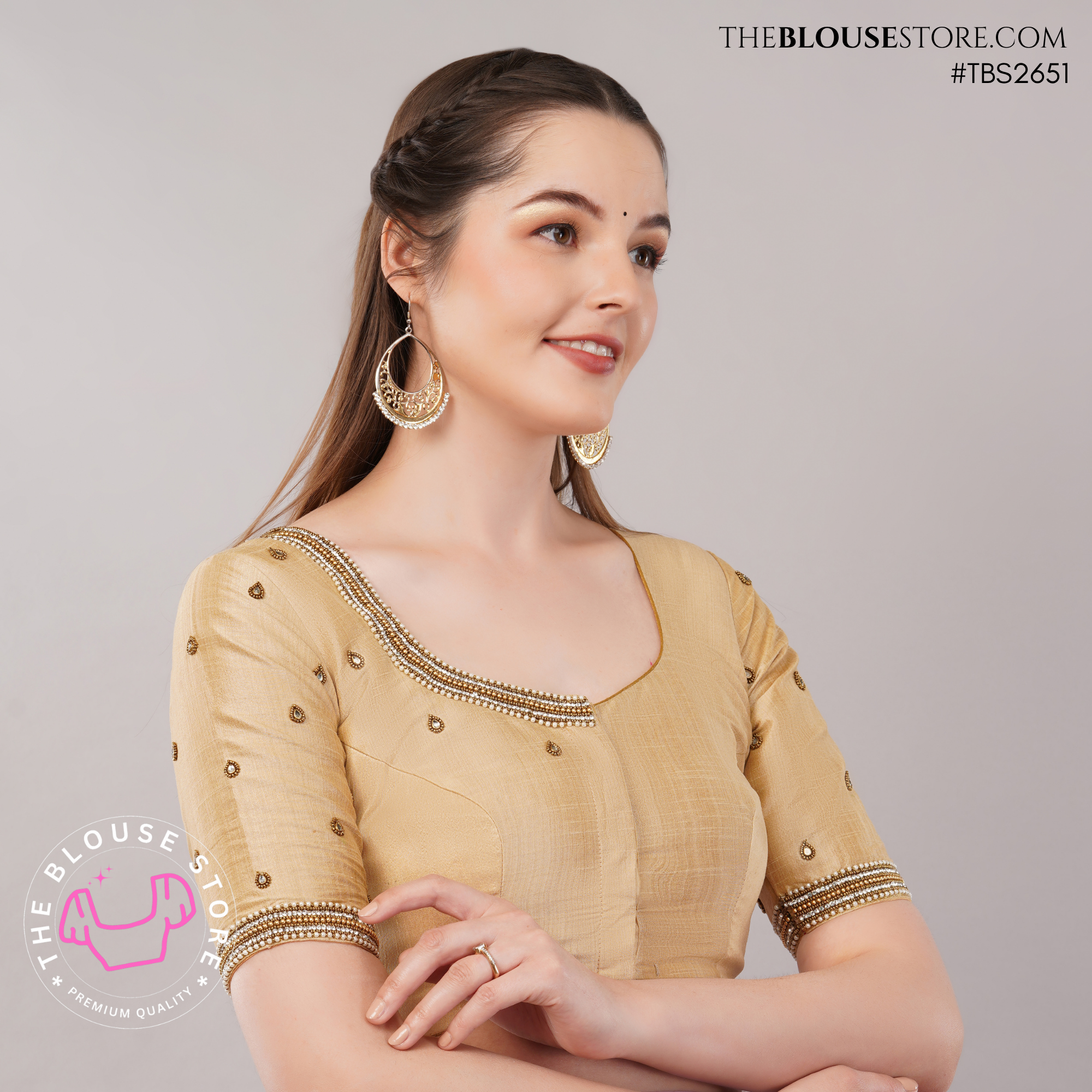 Champagne Raw Silk Handwork Blouse | Designer Embroidered Saree Blouse | TBS2651