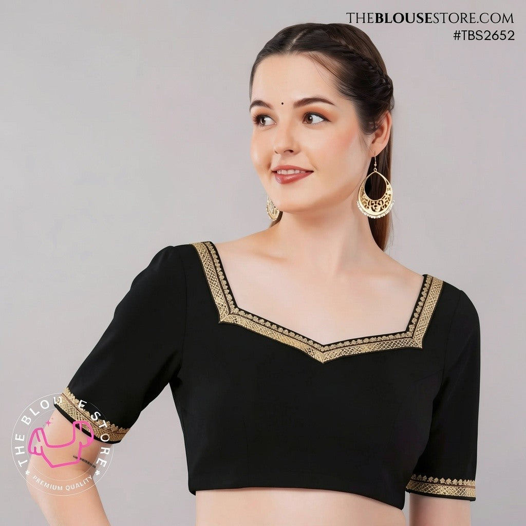 Ivory Raw Silk Golden Lace Blouse | Designer Saree Blouse | TBS2652